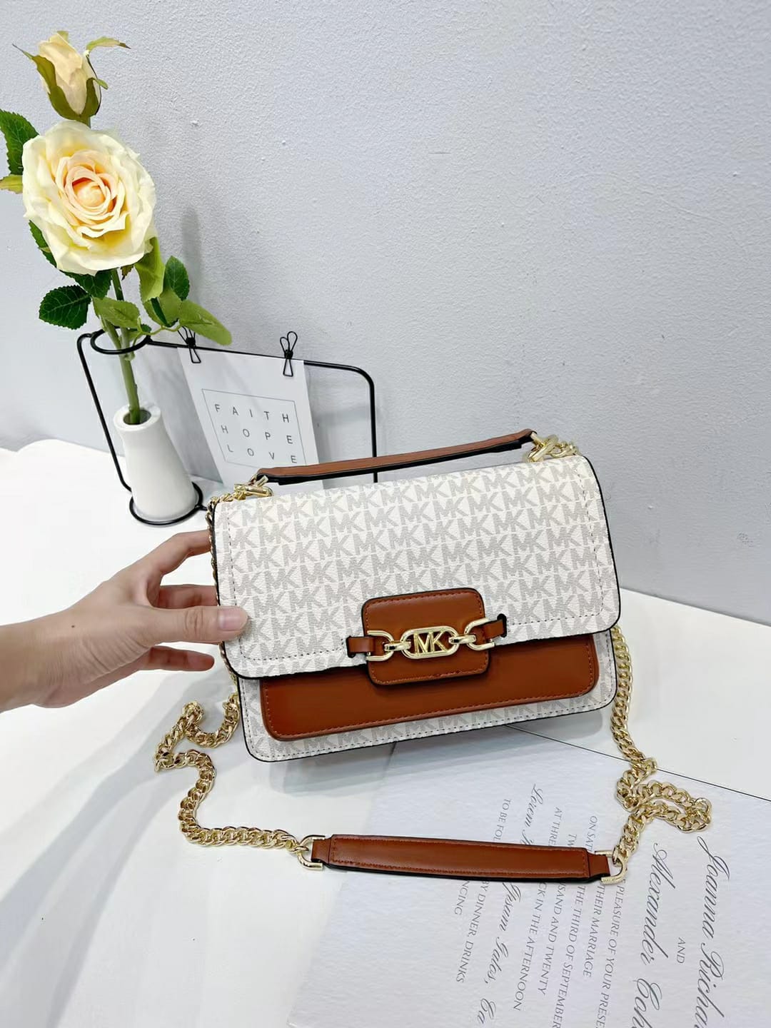 Michael Kors White Heather Shoulder Bag (With Box)