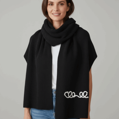 Chanel Pearl Logo Black Woollen Muffler
