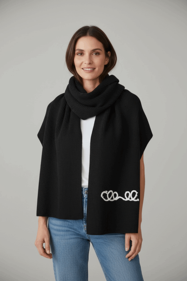 Chanel Pearl Logo Black Woollen Muffler