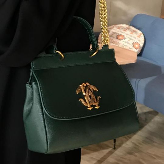 Roberto Cavalli Mirror Green Top Handle Handbag (With Box)