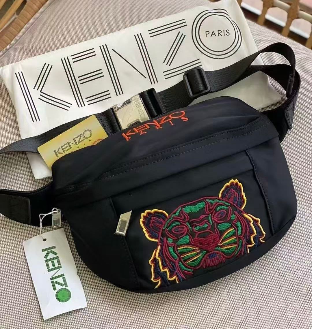 Kenzo Black Green Canvas Tiger Belt Bag