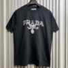Prada Embroidered Logo Black Tshirt For Men